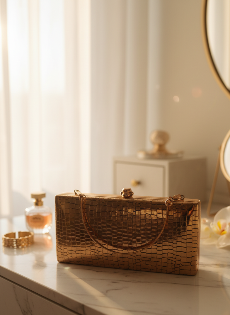 Sparkling crocs textured luxury clutch box