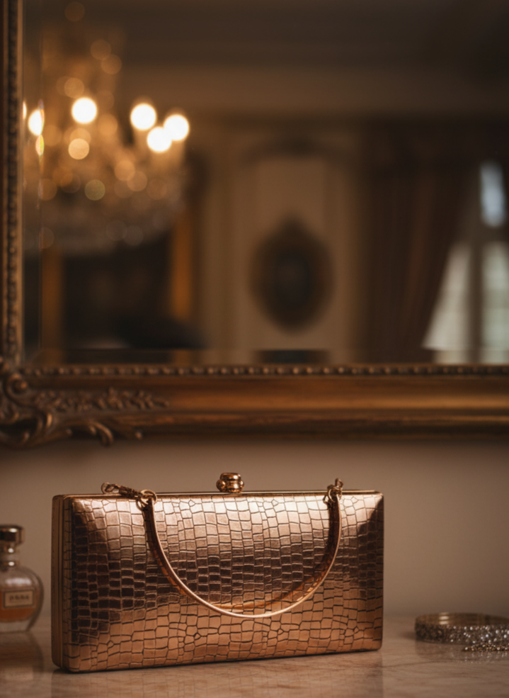 Sparkling crocs textured luxury clutch box