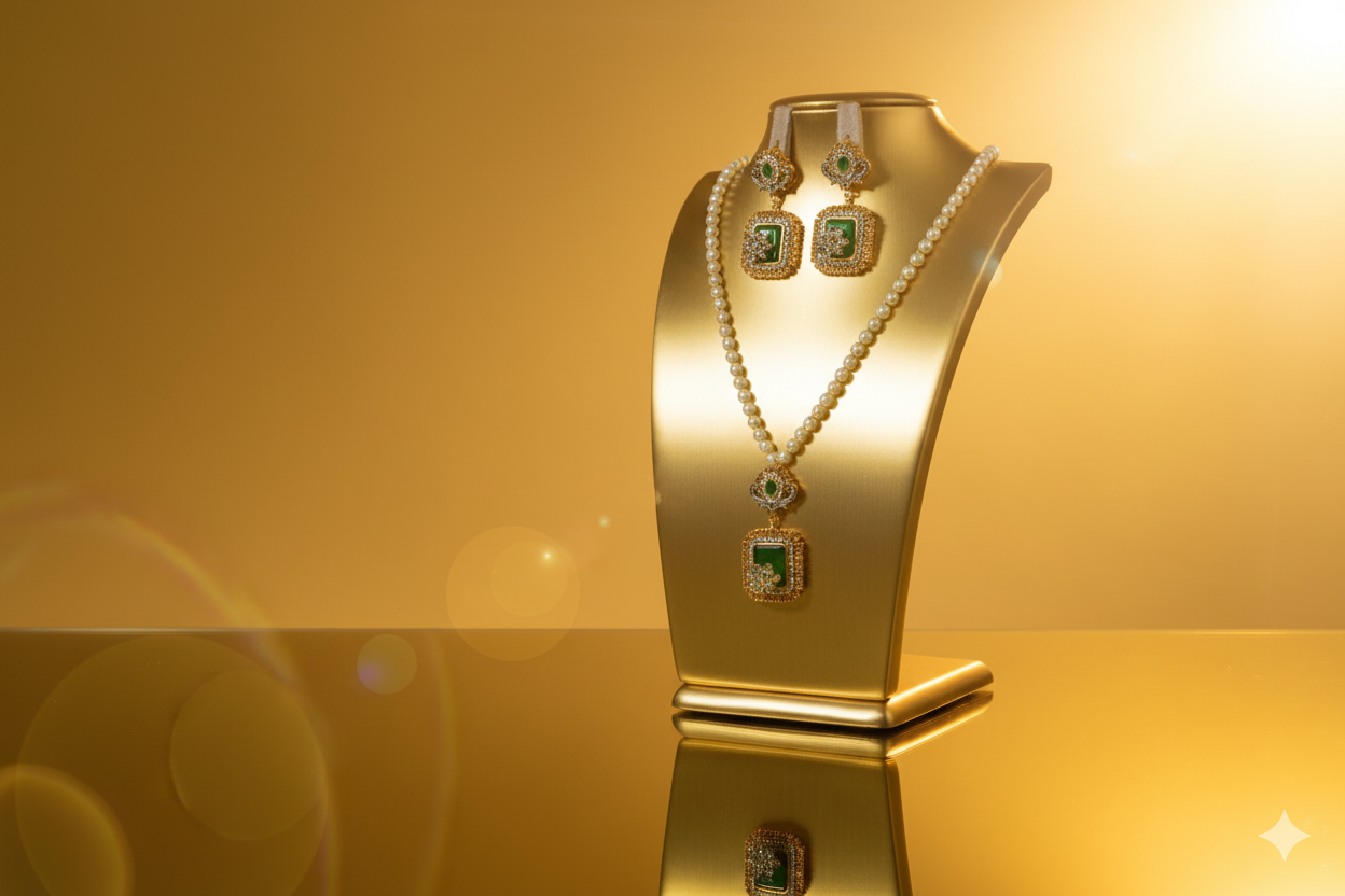 Tear drop pearl necklace for festive occasions.