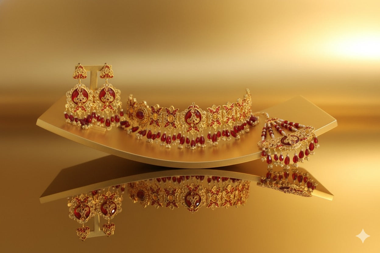 luxurious choker Red & Golden bridal jewelry