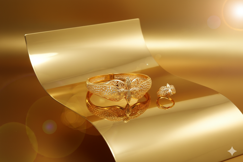 Gold-coloured Cuff Bracelet with matching ring.