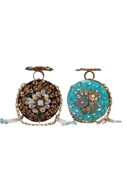 Bridal Luxury Clutch ✨ Double-Sided Design & Turquoise Sparkle 💎"