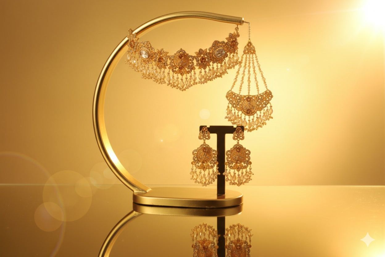 Elegant bridal kundan jewelry set.